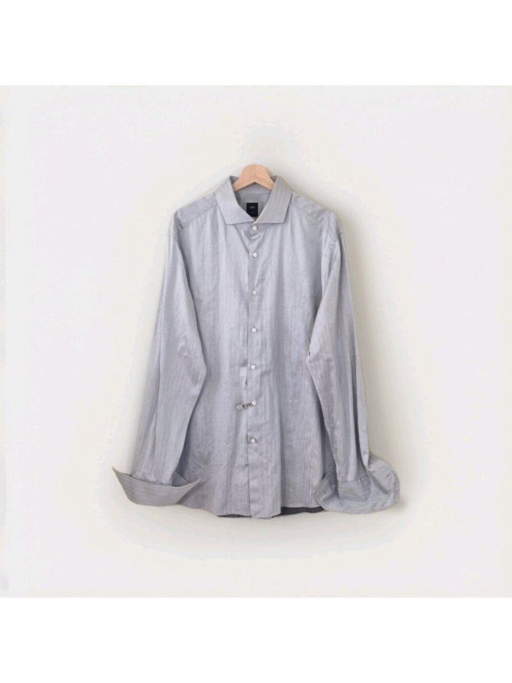Hugo Boss Slim Fit Shirt US 18 Grey Herringbone Tailored Line Tessitura Monti
